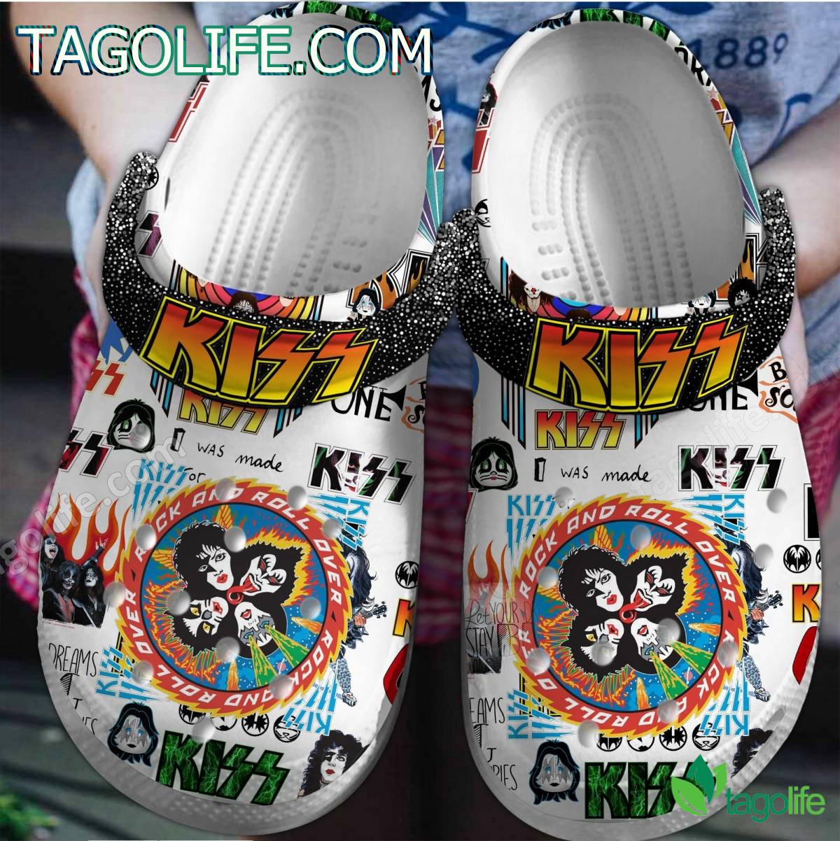 Kiss Rock And Roll Over Crocs Clogs Shoes