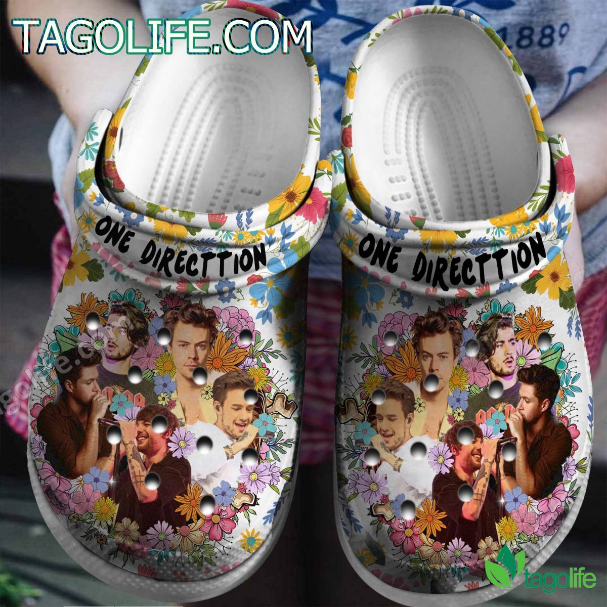 One Direction Flowers Crocs Clogs Shoes