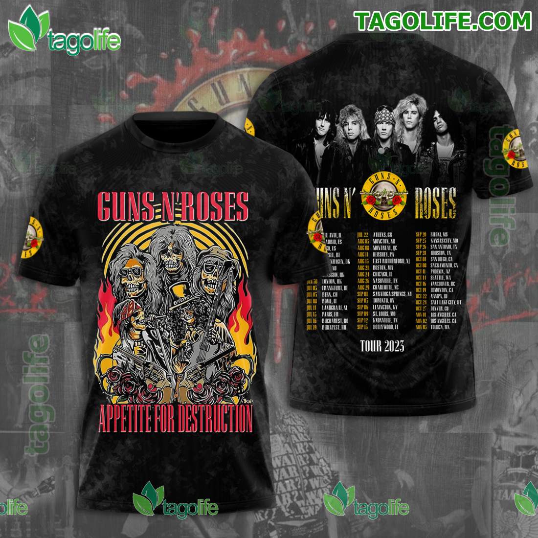 Guns N’ Roses Tour 2025 Appetite For Destruction Tshirt Tagolife