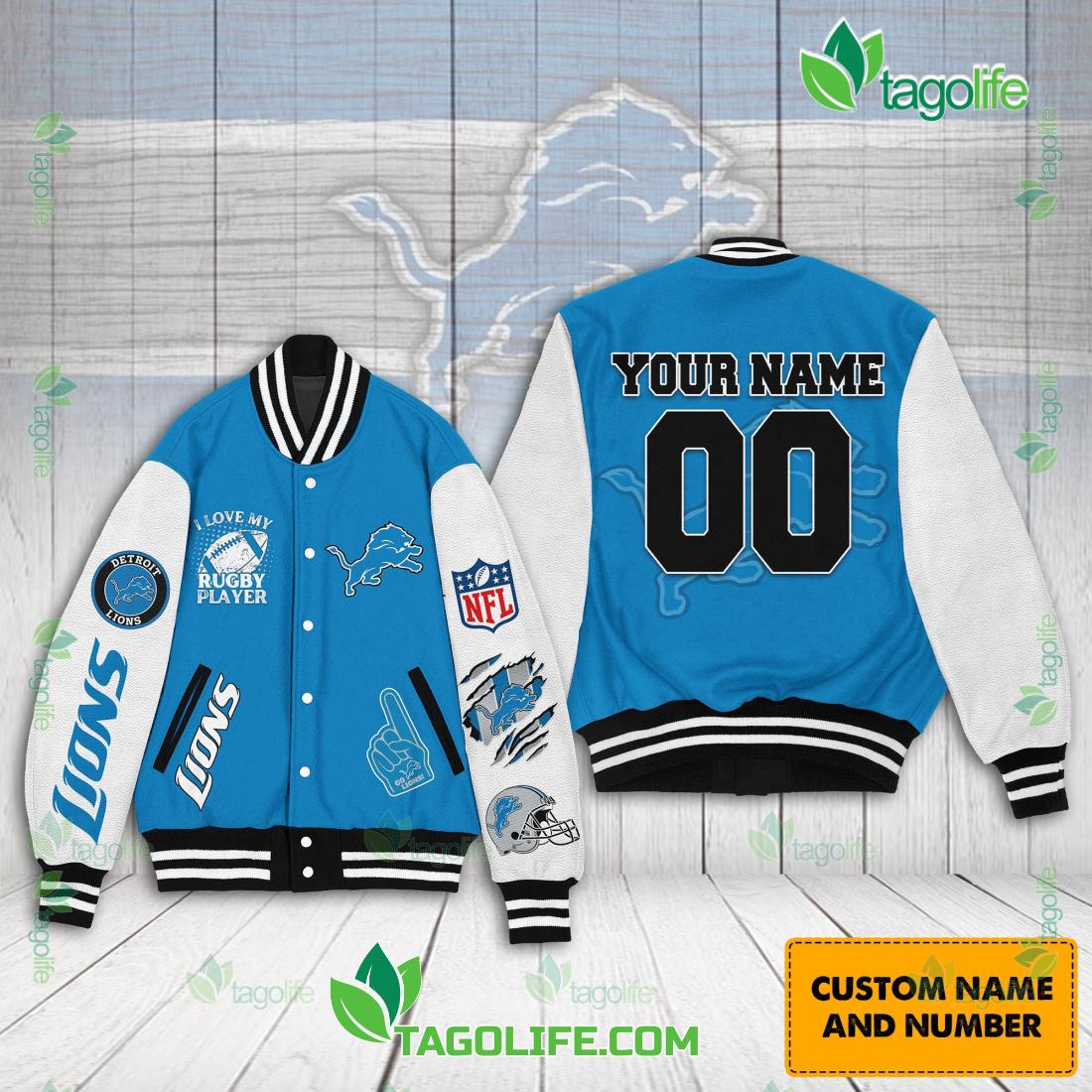 Detroit Lions NFL I Love My Rugby Player Personalized Baseball Jacket ...