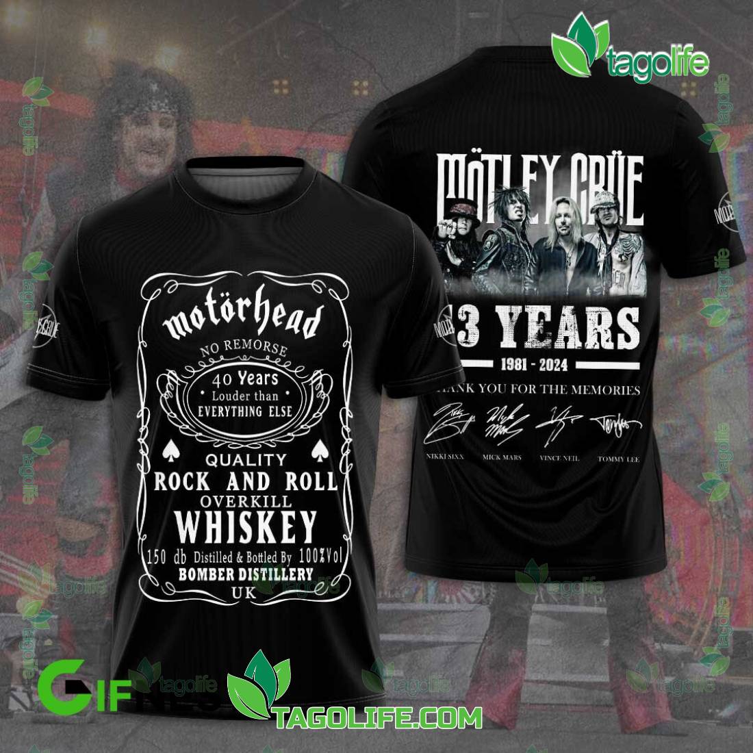 Motley Crue Rock And Roll Overkill Whiskey 43 Year 1981-2024 T-shirt ...